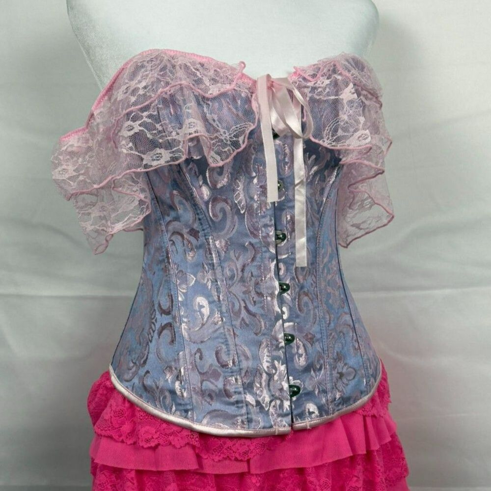 Corset Lace Purple & Pink Off-Shoulder Bustier Top - S